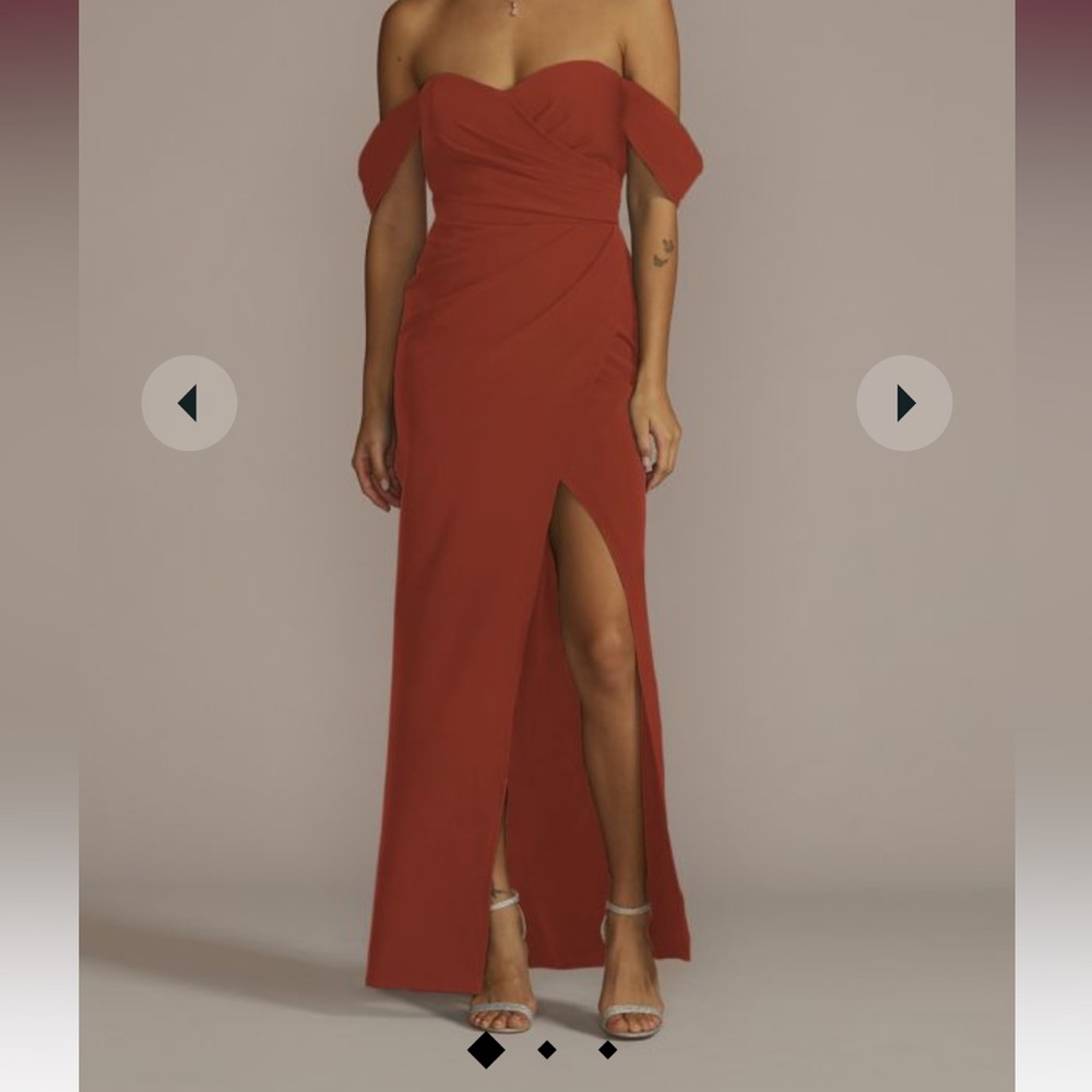 Galina signature, David’s bridal crepe off-the-shoulder - size 4 - cinnamon